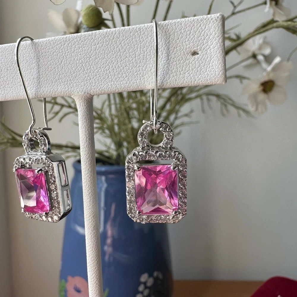 Elegant Pink and Silver Drop Earrings